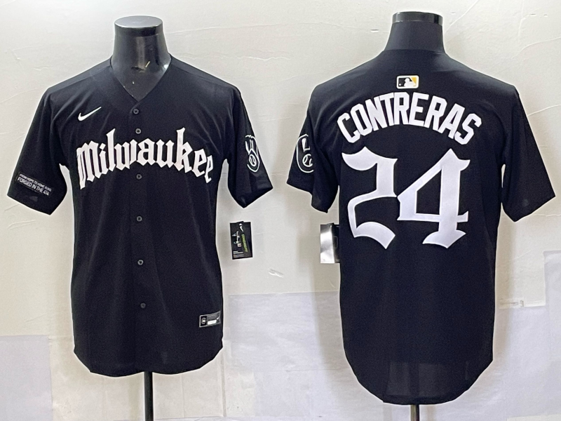 Men Milwaukee Brewers #24 Contreras black Nike MLB 2025 Jersey 003->youth mlb jersey->Youth Jersey
